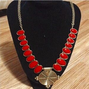 Lucky Brand 🍀 Red and Gold Statement Necklace